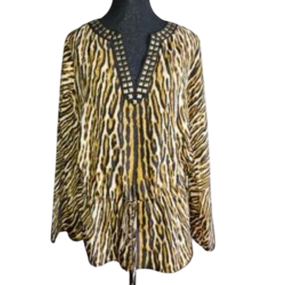 Michael KORS Animal Print Studded Vneck Tunic Top - Picture 6 of 6